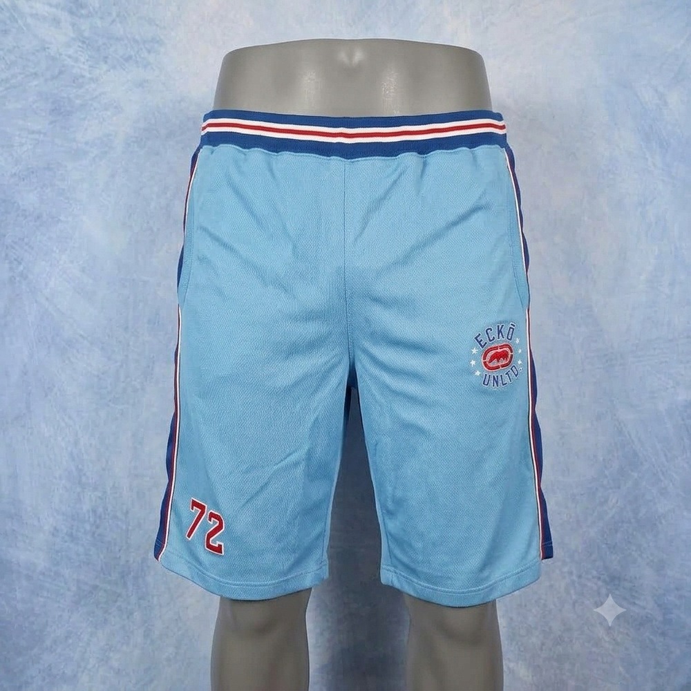 Ecko Unltd Mens XL Light Blue Mesh Basketball Shorts Vintage Streetwear 72 Logo